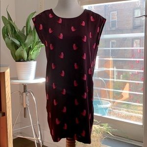 Maroon shift dress with cat motif